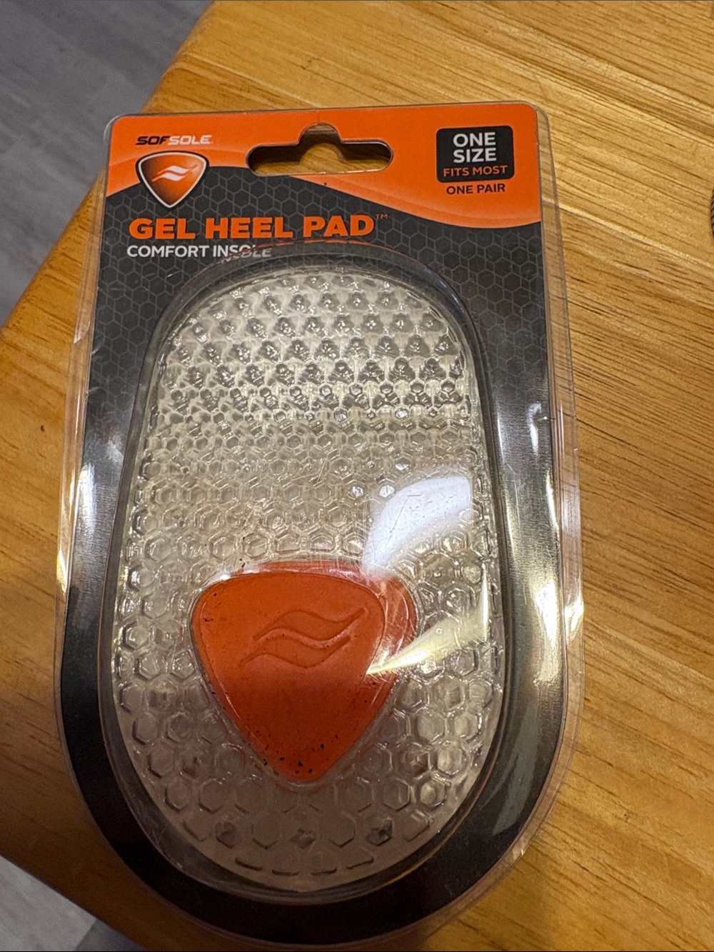 Gel Heel Pad Comfort Insole - Clear with Orange Support